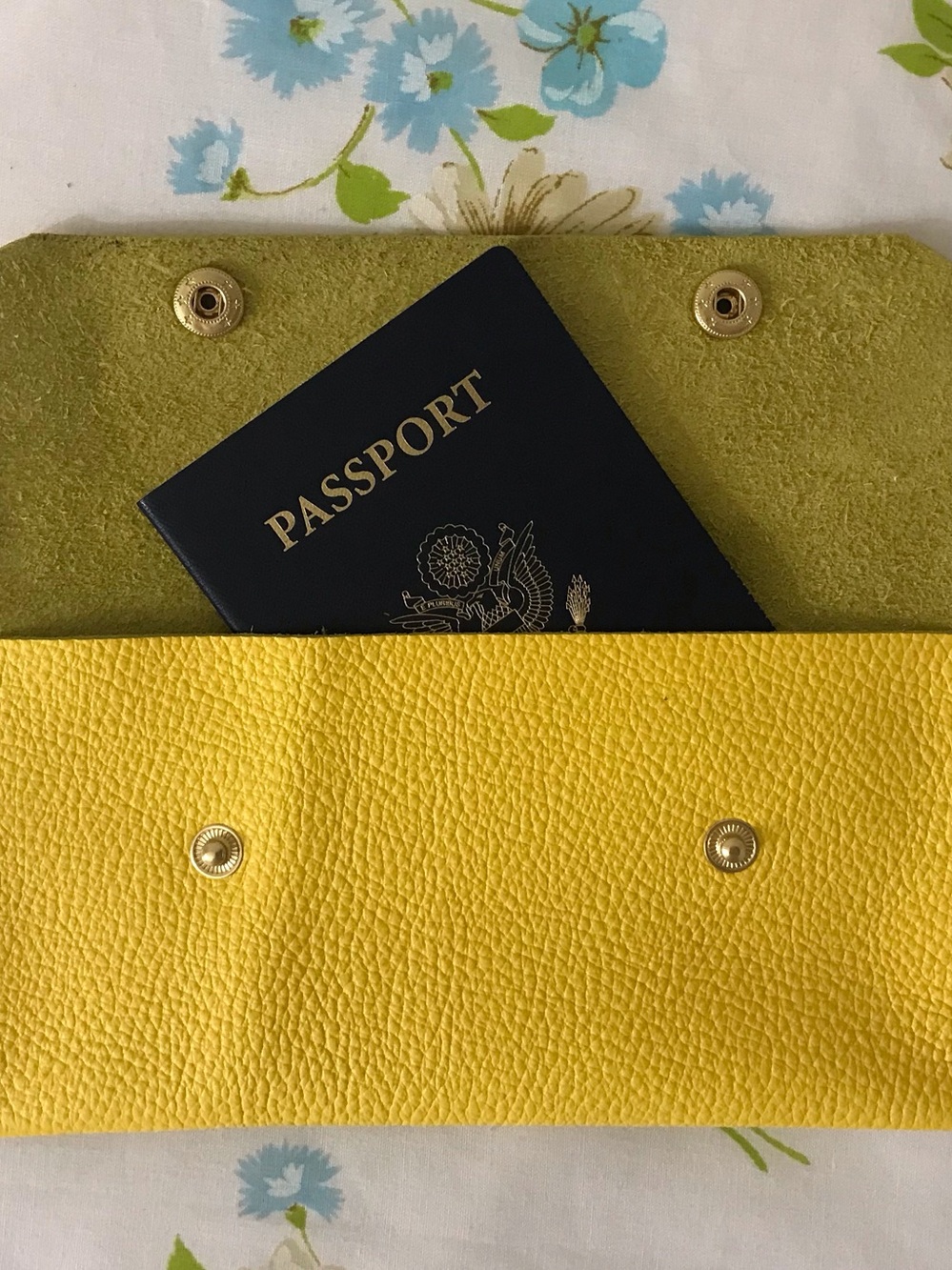 Handmade Yellow Genuine Leather Passport Wallet - Women's Travel Clutch